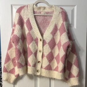 POL Pink and Cream Diamond Cardigan Size L